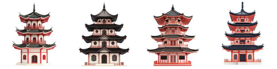 Striking traditional Chinese pagoda temples with ornamental rooftops and vibrant colors showcasing the iconic architectural style and cultural heritage of Asia
