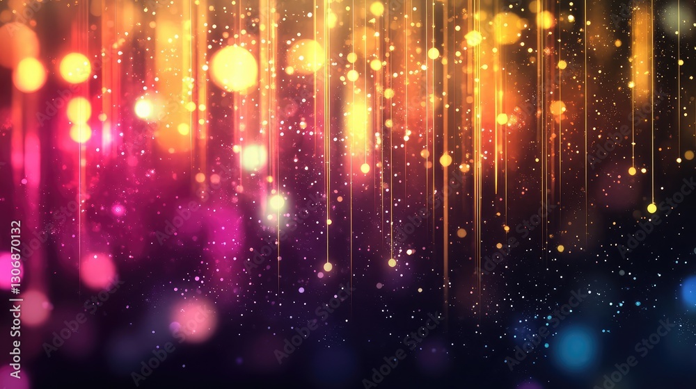 Poster a colorful array of laser lights creating streaks of light against a dark background, perfect for ad
