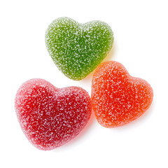 Obraz premium Red Jelly heart shaped candies coated in sugar, isolated on white background