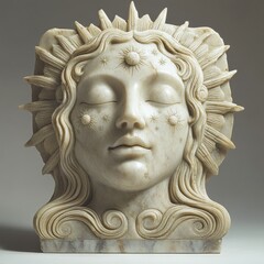 Obraz premium Serene Marble Sculpture of a Sun God with Radiant Features