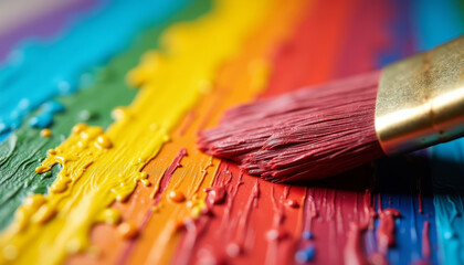 Fototapeta premium Bright colors and texture created by brush strokes on a wooden surface in a vibrant artistic setting