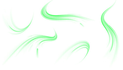 Neon road lights vector background. Speed motion effect in glowing green tones. Futuristic technology-inspired streaks. Sci-fi digital energy lines. Cyber light flow. Vector illustration. PNG.