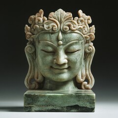 Obraz premium Intricate Green Stone Sculpture of a Serene Buddha Head