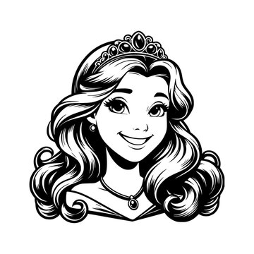 recommend clip art: A cheerful cartoon vector silhouette of a princess wearing a crown.