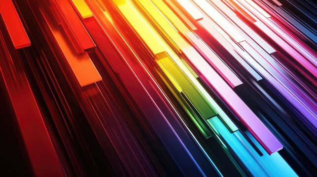 Close-up of laser light beams forming a radial pattern, casting colorful rays against a dark background with space for text.