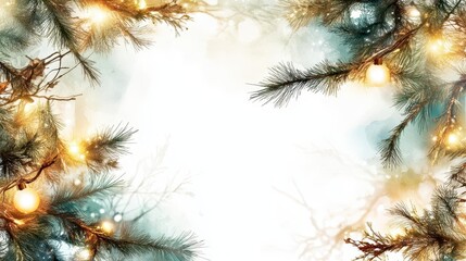 Christmas Tree Branches with Lights and Soft Glow Background