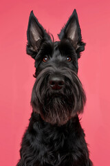 Giant Schnauzer dog on minimalistic colorful background with Copy Space. Perfect for banners, veterinary ads, pet food promotions, and minimalist designs.