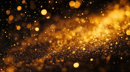 Dynamic sparkle explosion with golden dust particles floating in the air, magical shimmering background with copy space.