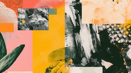 Fototapeta premium Abstract collage with organic and geometric shapes in vibrant color palette