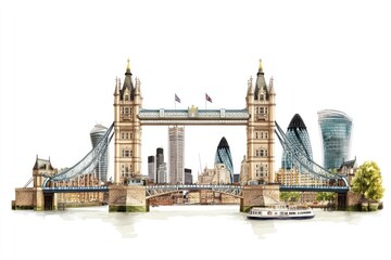 Obraz premium Iconic landmarks in England bridge transportation illustration.