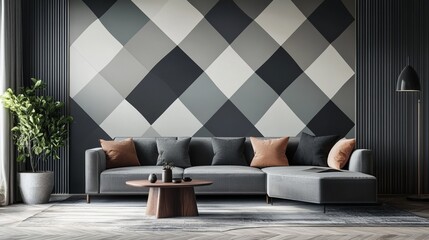 Wallpaper with large geometric diamonds in dark and light tones, sleek and chic, ultra-detailed, 8k