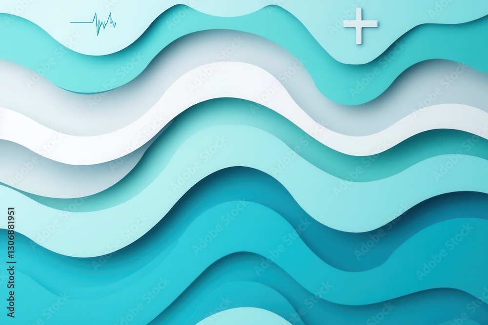 Poster layered paper art background featuring calming blue and teal tones with subtle medical symbols gener