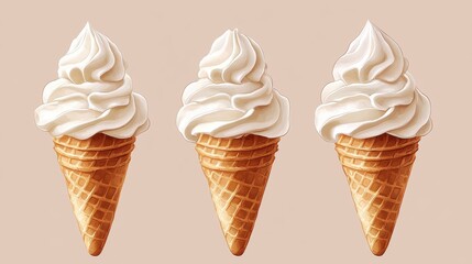 vanilla soft serve ice cream cone isolated,cartoon illustration style