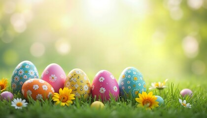 Fototapeta premium Nature-Inspired Easter Egg Decor Featuring Soft Spring Colors and Floral Art