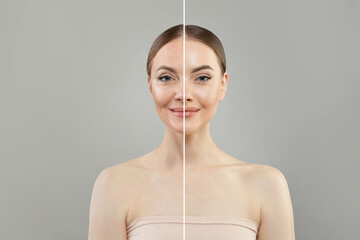 Beautiful women on white background. Young and mature adult female model. Facial treatment, cosmetology, medicine, surgery and rejuvenation concept