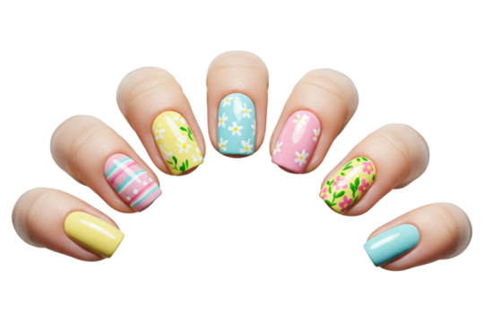 Easter nail art designs showcased on a clean white background, perfect for spring-themed projects and festive inspirations - Powered by Adobe