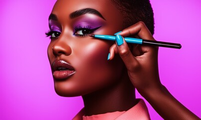 Obraz premium Modern Makeup Application with Vibrant Colors and Bold Style