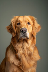 Obraz premium Golden Retriever dog on minimalistic colorful background with Copy Space. Perfect for banners, veterinary ads, pet food promotions, and minimalist designs.