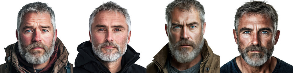 Fototapeta premium Portrait of a pensive weathered mature man with a thick gray beard gazing intently outdoors in a cold winter landscape conveying a sense of experience wisdom and contemplation
