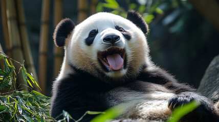 Obraz premium 大あくびをするパンダののんびり可愛い瞬間