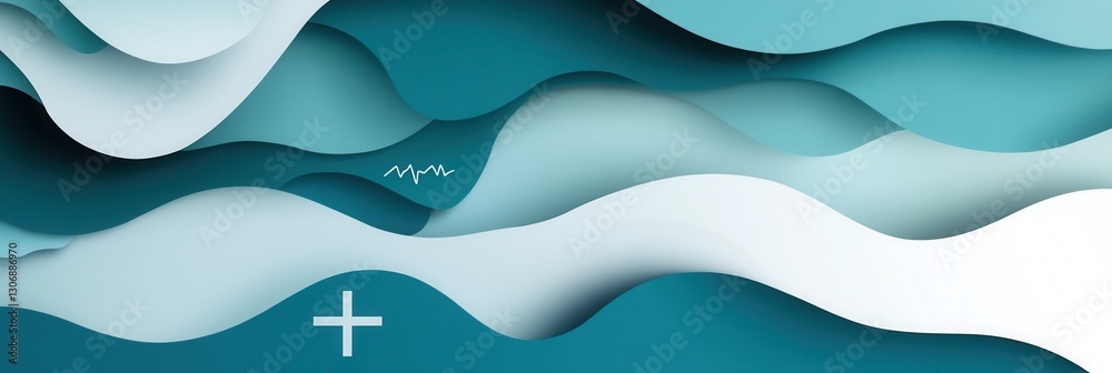 Poster layered paper art background featuring medical symbols and soothing colors for creative projects gen