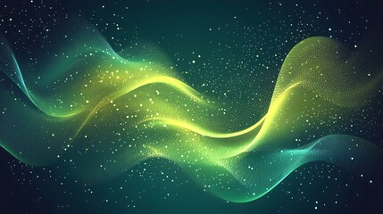 Dark Teal and Lime Yellow Gradient Background with Light Streaks and Glitter