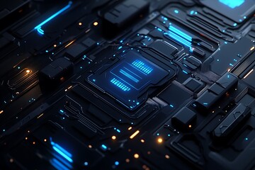 Futuristic Black and Neon Blue AI Circuit Board Background