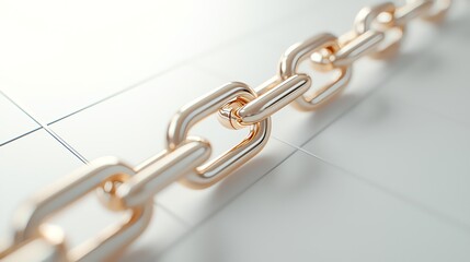 Obraz premium Close-up of a golden chain on a sleek surface, representing strength and connection in modern design.