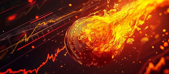 Molten Bitcoin Melting in Flames Against Financial Chart with Red Graph