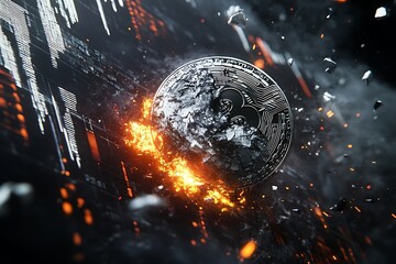 Silver Bitcoin Turning to Charcoal Amid White-Hot Flames and Shattered Stock Ticker