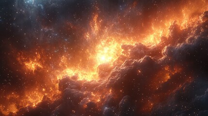 Obraz premium A cosmic wallpaper depicting the birth of a star in a galaxy, with glowing nebulae and stellar clouds creating a vibrant scene