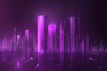 Sleek Dark Purple and Silver Background with 3D Graphs and Holographic UI