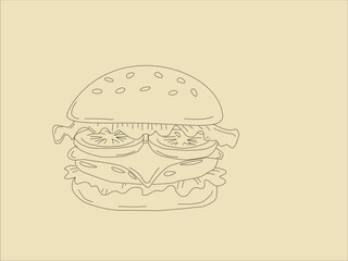 Hand drawn burger. doodle burger. doodle fast food burger. hamburger in doodle style. Cheese Burger or Hamburger with doodle style.	fast food illustration.
