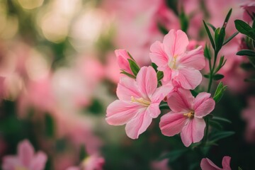 Fototapeta premium Pink Evening Primrose: Close-up of Beautiful Pink Flowers in Flowerbed
