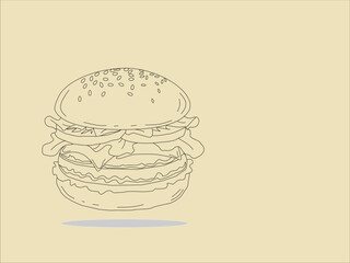 Hand drawn burger. doodle burger. doodle fast food burger. hamburger in doodle style. Cheese Burger or Hamburger with doodle style.	
