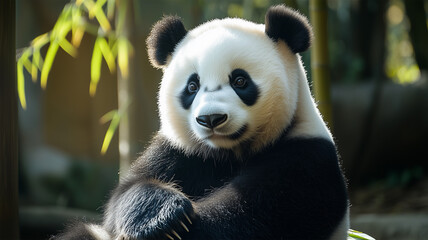 Obraz premium 観客をじっと見つめる知的な雰囲気のパンダ