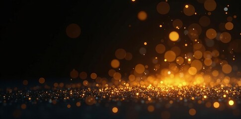Golden light particles softly falling on a black backdrop, looping animation , particles, element, winter background