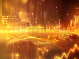 Vibrant Business Background with Golden Glow and Stock Market Graph