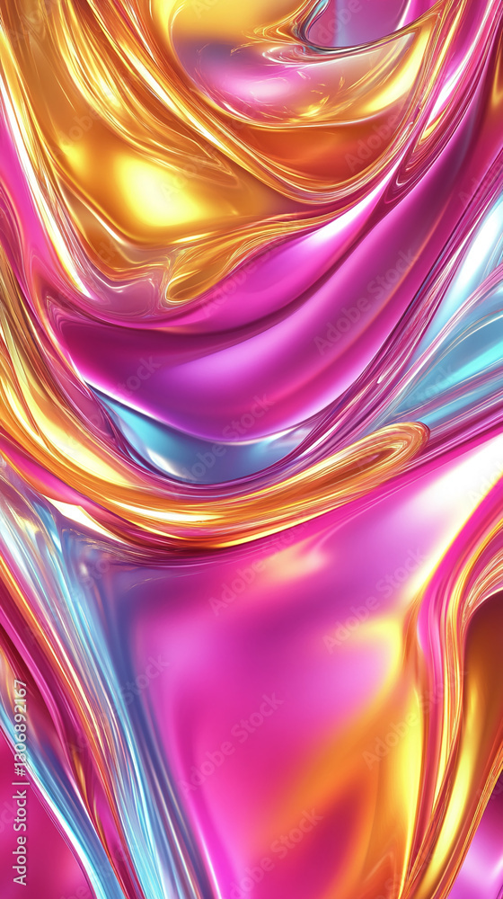 Poster abstract image of flowing pink, gold, and blue liquid, creating a dynamic and vibrant visual. symbol