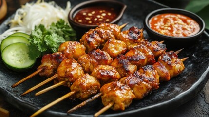 A delicious plate of juicy chicken with accompanying side dishes ready for enjoyment