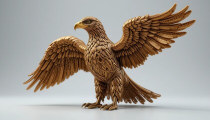 Golden Eagle Sculpture Wings Spread Detailed 3D Render Artwork