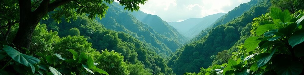 Lush green canopy, vibrant flora, Guadeloupe rainforest , plant, humid, background