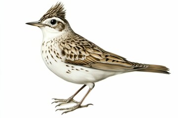 Skylark Bird. Crested Lark Isolated on White Background in Nature Drawing