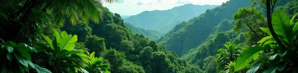 Lush green canopy, vibrant flora, Guadeloupe rainforest , wildlife, photo