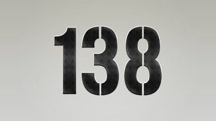 3D Bold metal number 138 on silver background.