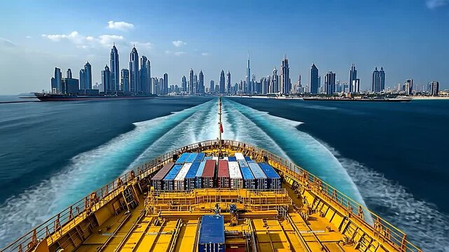 Dubai Skyline from the Deck of a Cargo Ship