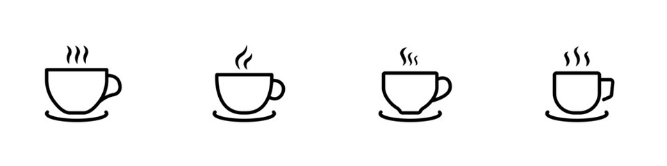 Coffee cup icon set. Hot drink icon. Cup of coffee or tea with steam. Vector illustration.