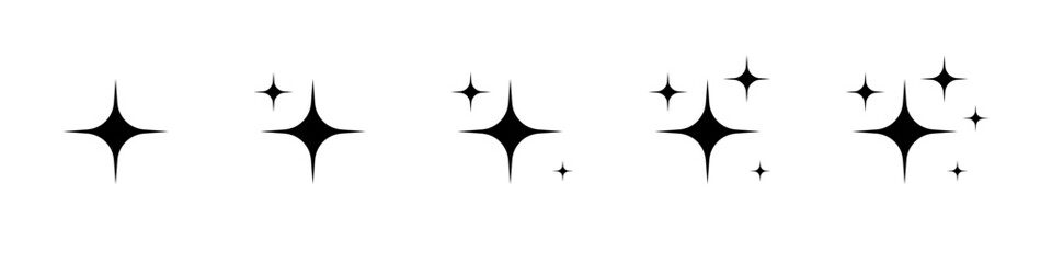 Star sparkle icon set. Starshine sign. Twinkling stars. Vector illustration.