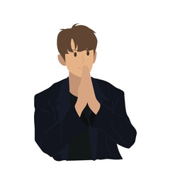 flat character design of attractive man with apologetic pose. a male model apologized. man with nice hairstyle. apologize gesture