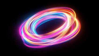 Naklejka premium Abstract neon light swirl on black background with vibrant glowing colors